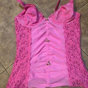 Betsey Johnson Pink Mesh and Lace Corset Top